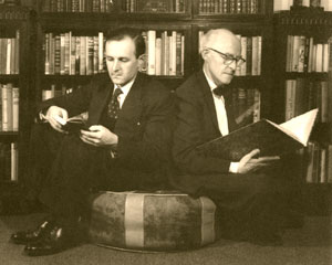 Photograph of Bertram and Anthony Rota reading.